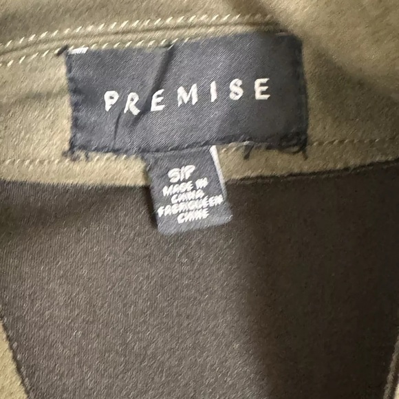 Premise Faux Leather Jacket Sz S Gray Green Open Front Minimalist Long Lines EUC - Picture 11 of 13